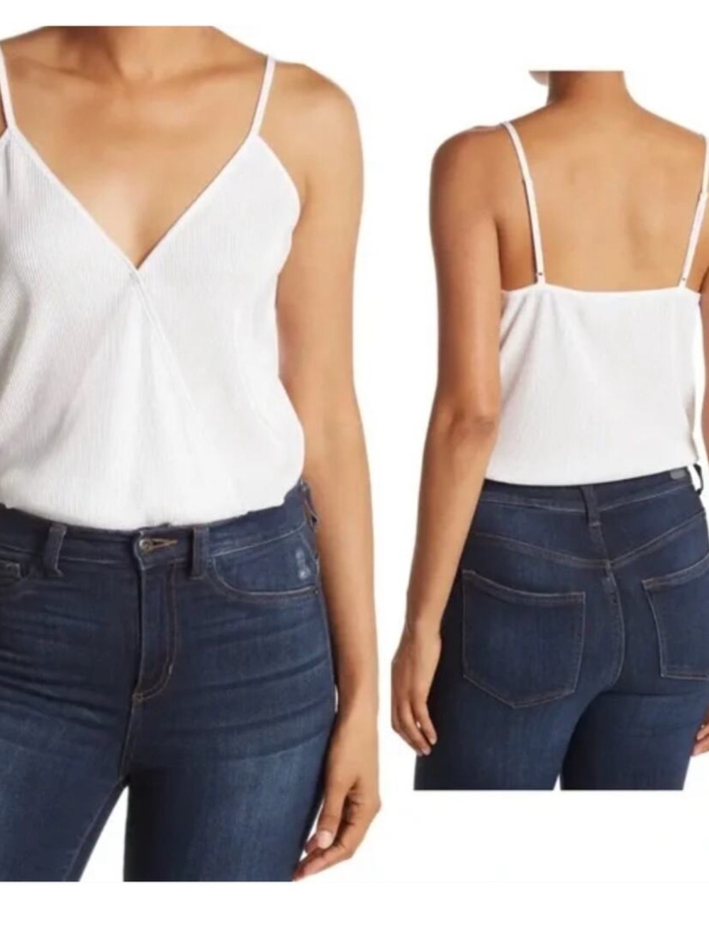 WAYF Where Are You From Womens White Adjustable Strap Cami Bodysuit